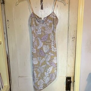 Tropical Beige and Lavender Asymmetrical Dress